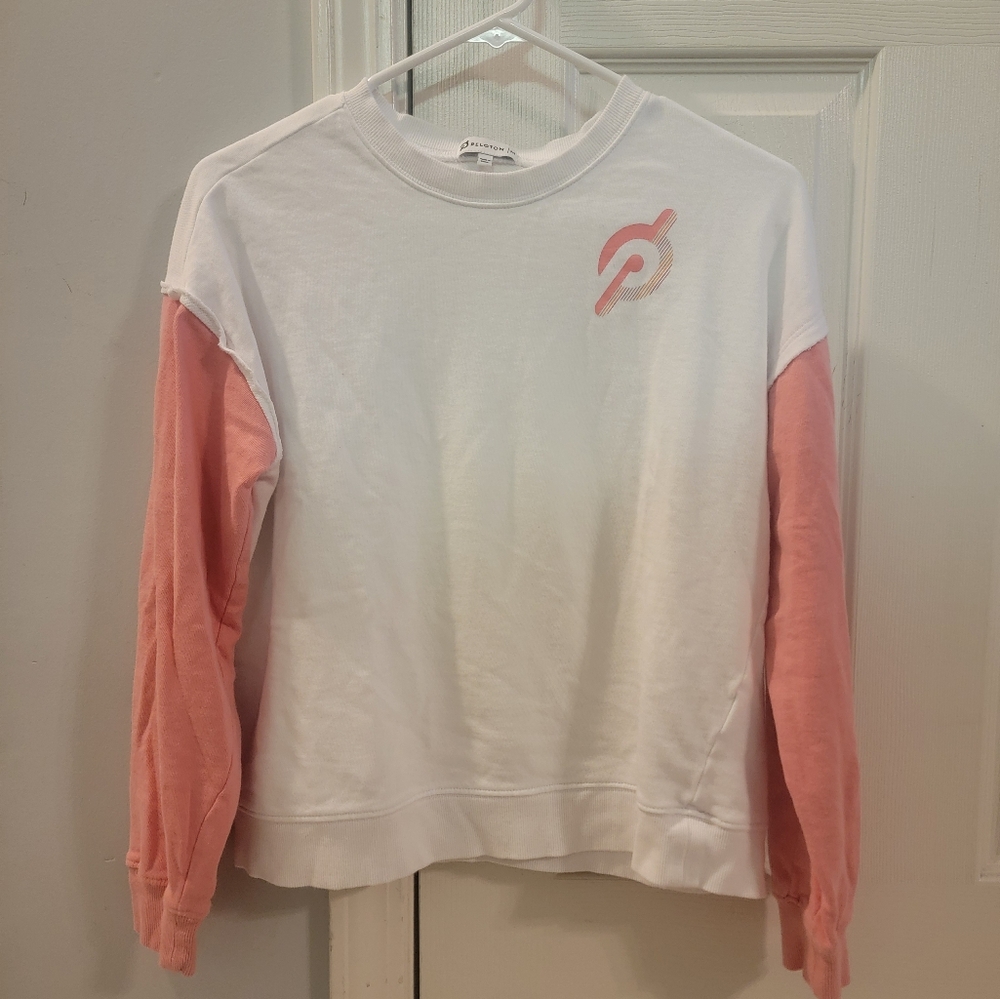 Peloton Pink and White Color Block Sweatshirt Long Sleeve Size Medium